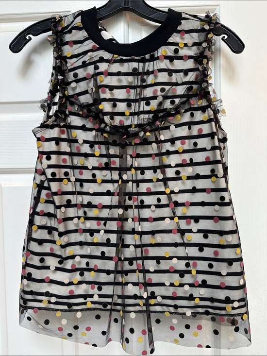 Maeve Tops - Maeve Sheer Polka Dot Sleeveless Top in Black, Pink, Yellow & White